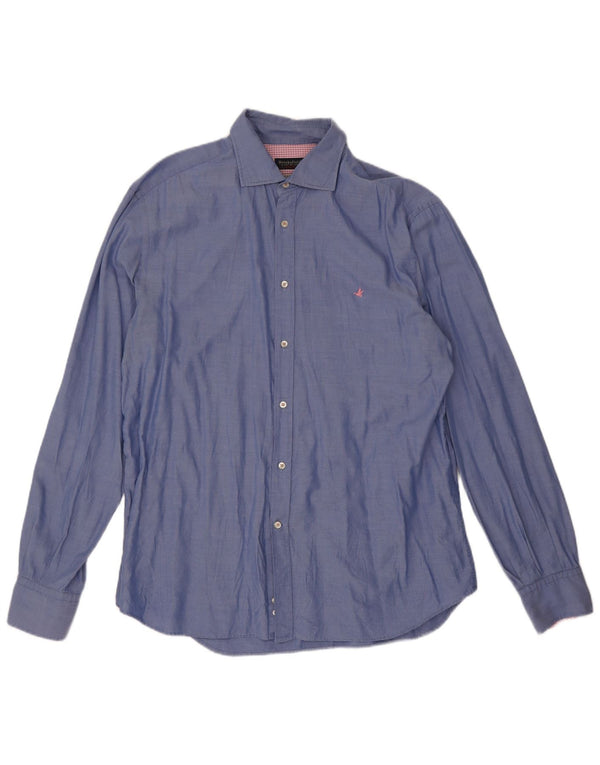 Camisa masculina Brooksfield tamanho 43 grande azul manchado