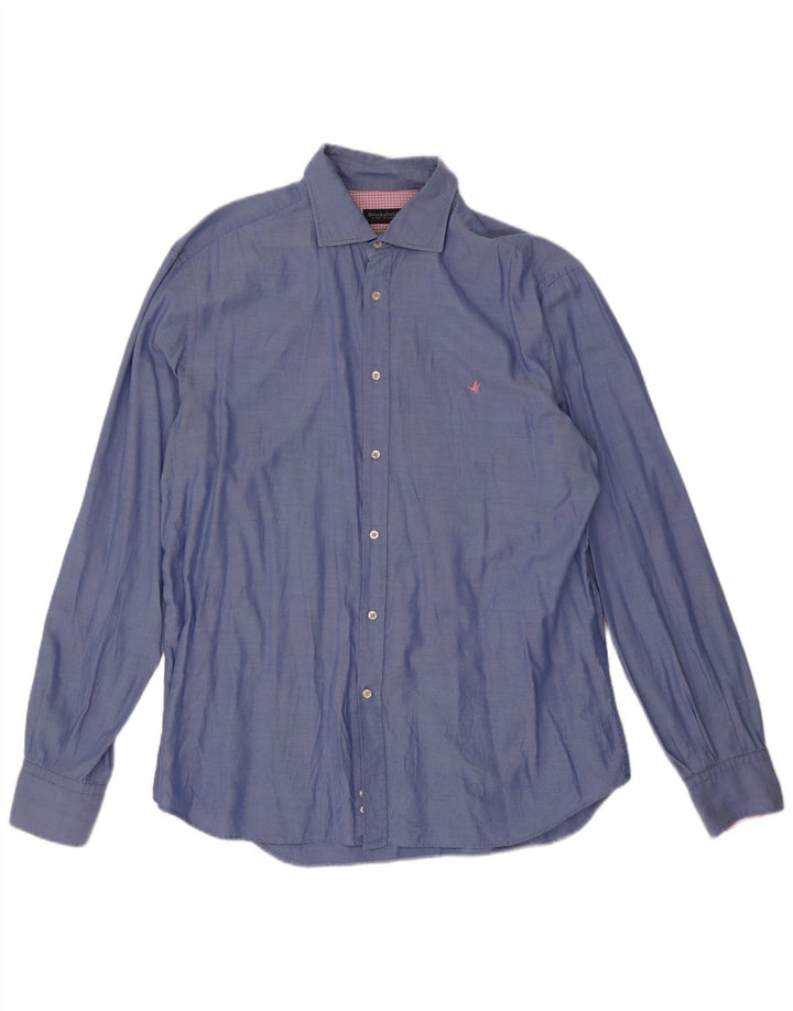 Camisa masculina Brooksfield tamanho 43 grande azul manchado