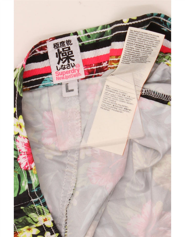 Shorts de natação feminino Superdry UK 16 grande poliéster floral multicolorido
