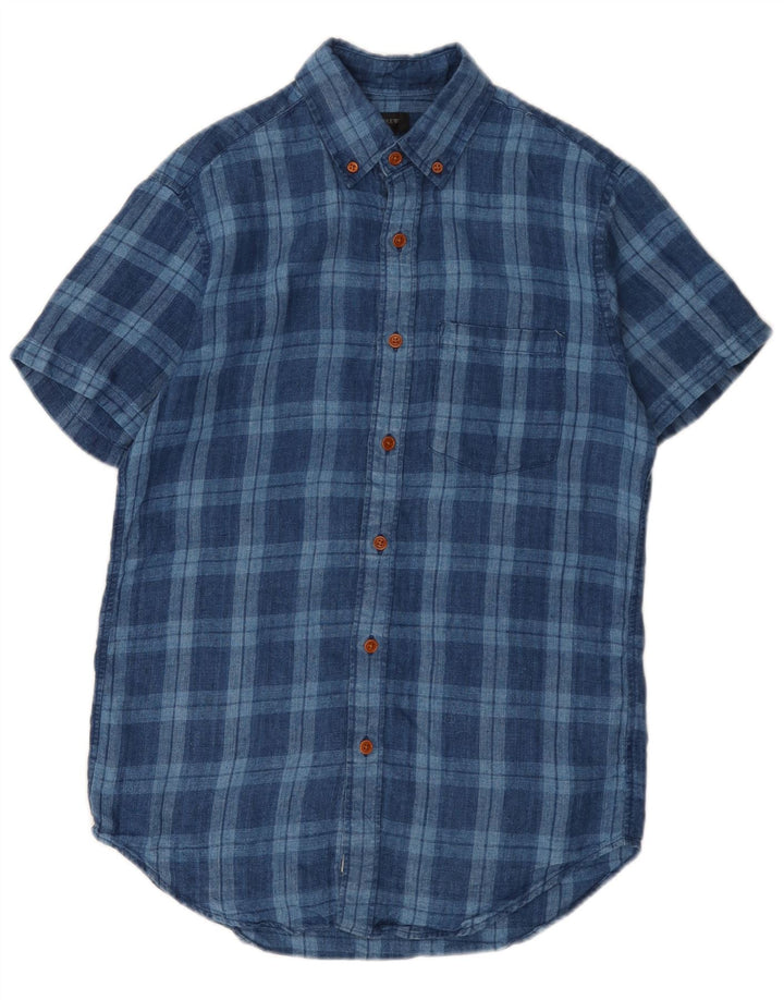 J. CREW Camisa masculina de manga curta XS azul xadrez linho