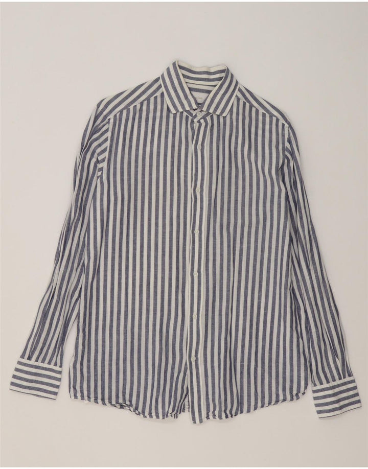 Camisa masculina MASSIMO DUTTI de algodão listrado azul médio