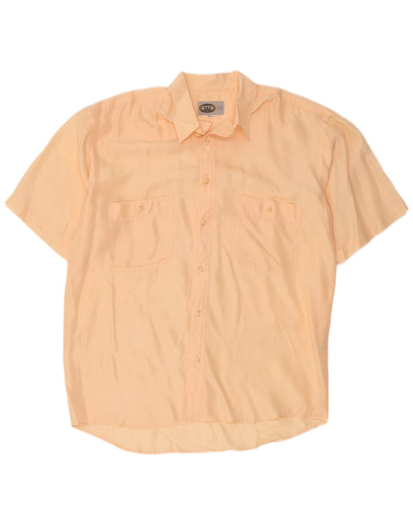 Camisa masculina vintage de manga curta seda laranja média