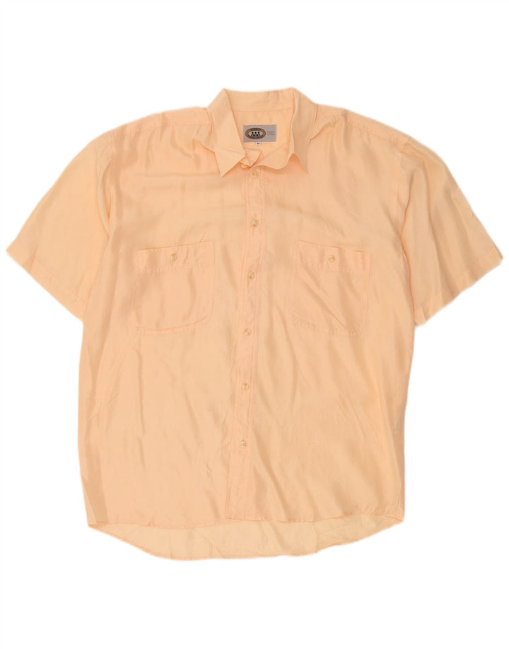 Camisa masculina vintage de manga curta seda laranja média