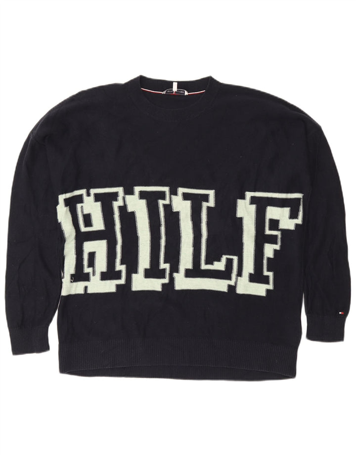 Tommy Hilfiger Suéter feminino com gola canoa e gola alta Reino Unido 10 pequeno azul marinho