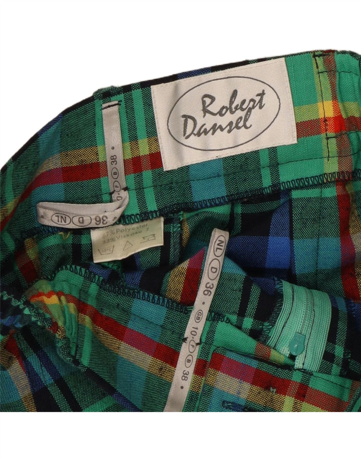 Bermuda feminina VINTAGE de cintura alta UK 10 pequena W24 verde xadrez