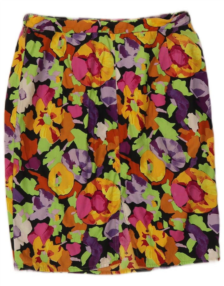 Saia reta feminina vintage W26 pequena floral multicolorida
