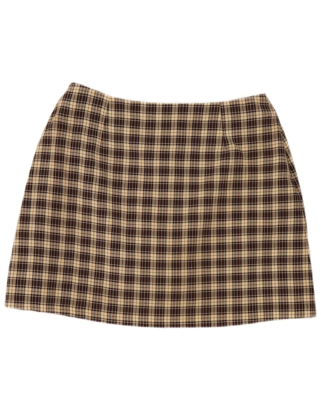 Mini saia feminina Dorothy Perkins Reino Unido 16 grande W32 poliéster xadrez marrom