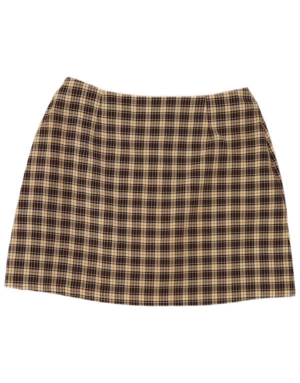 Mini saia feminina Dorothy Perkins Reino Unido 16 grande W32 poliéster xadrez marrom