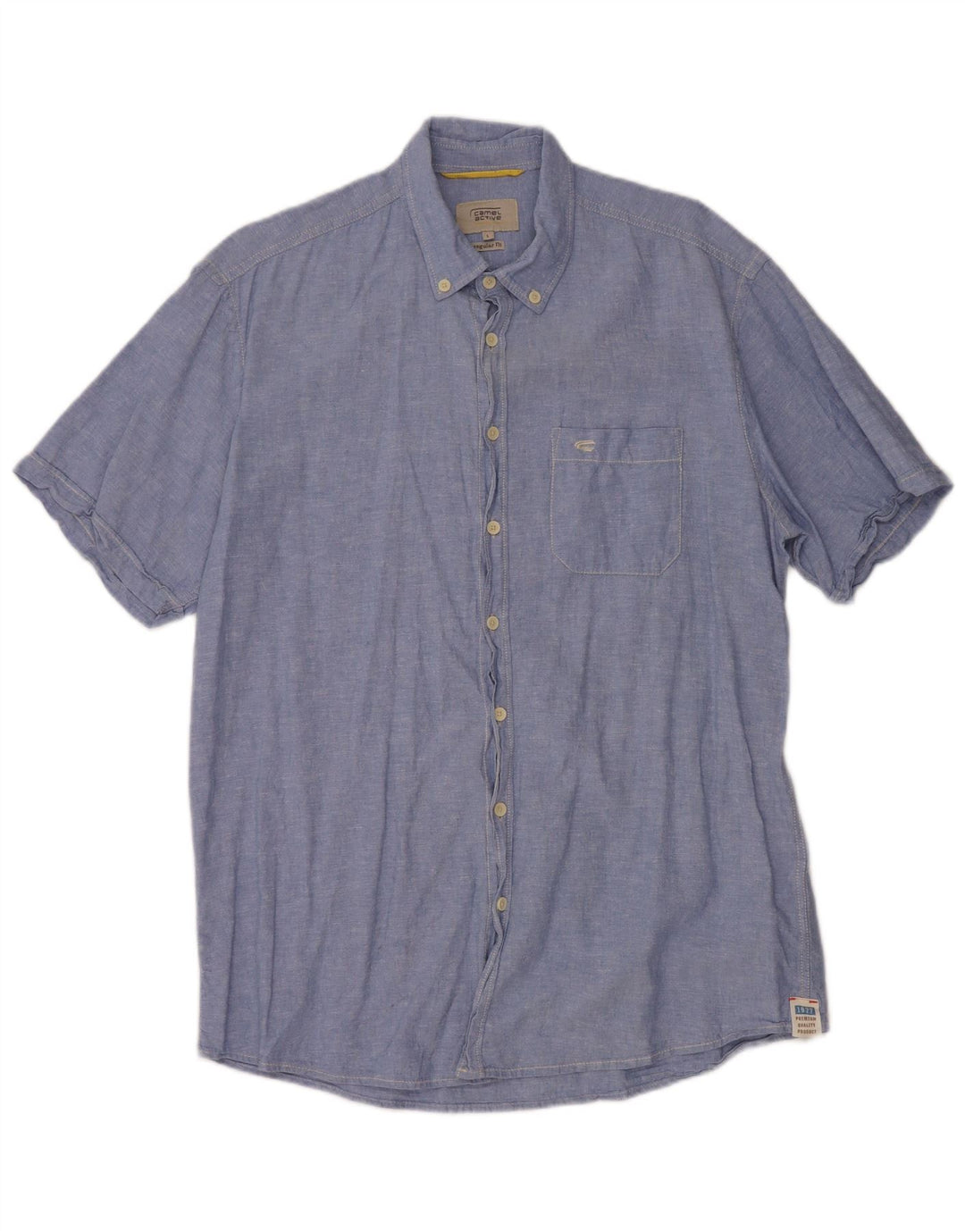CAMEL ACTIVE Camisa masculina de manga curta com ajuste regular, linho grande azul manchado