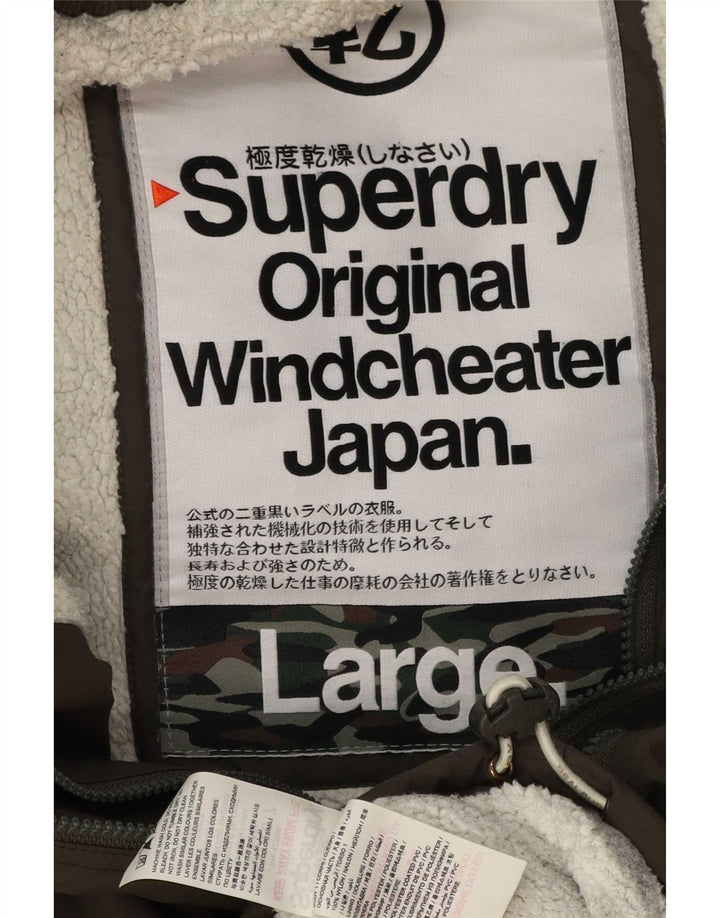 Jaqueta corta-vento masculina Superdry com capuz e blusão UK 40 grande cáqui