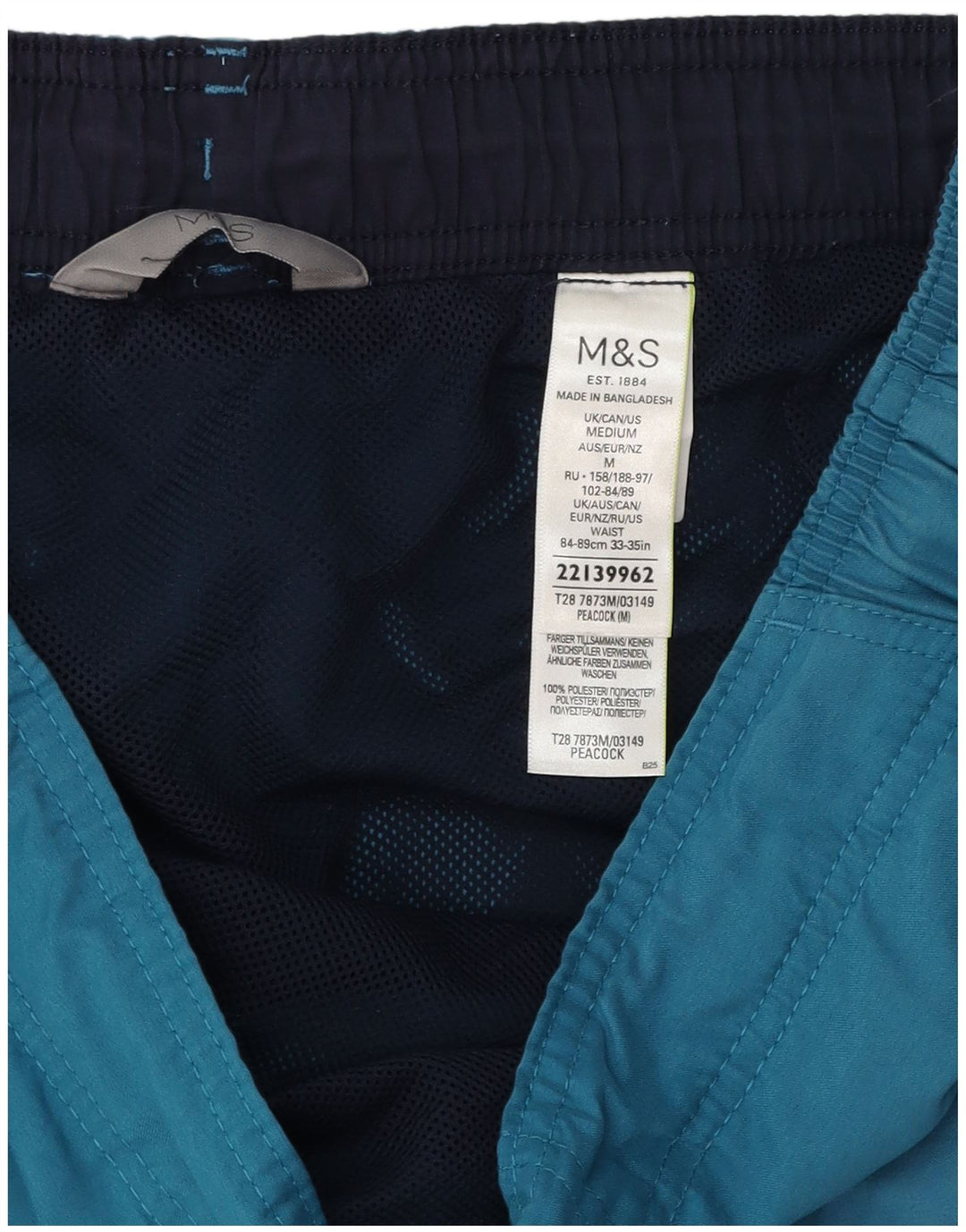 Shorts de natação masculino Peacock Cargo da Marks & Spencer poliéster azul médio