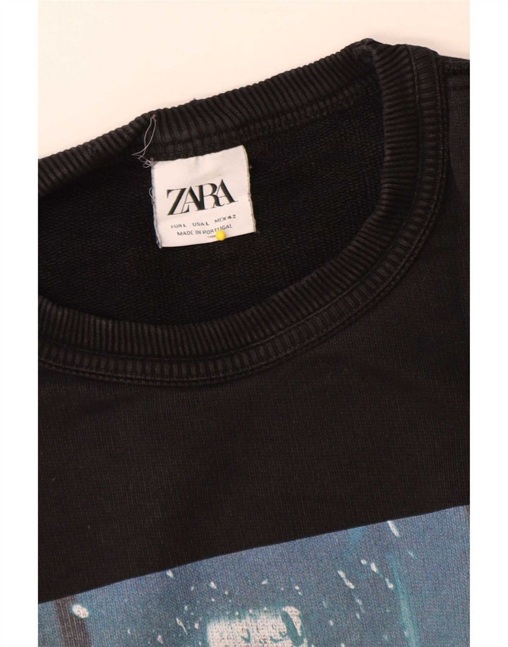 Zara moletom gráfico masculino jumper grande algodão preto