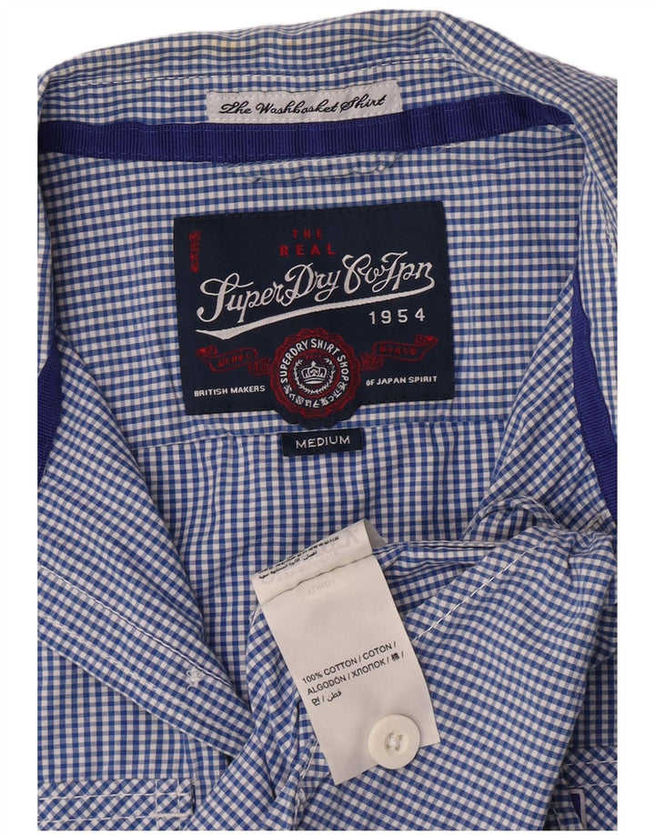 Camisa masculina Superdry de manga curta azul médio algodão guingão