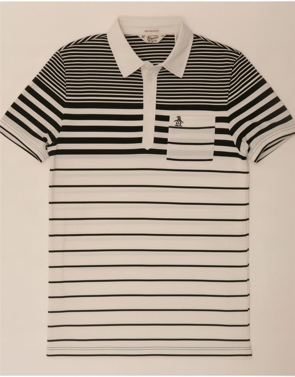 Penguin Camisa polo masculina Heritage Slim Fit Algodão listrado branco médio