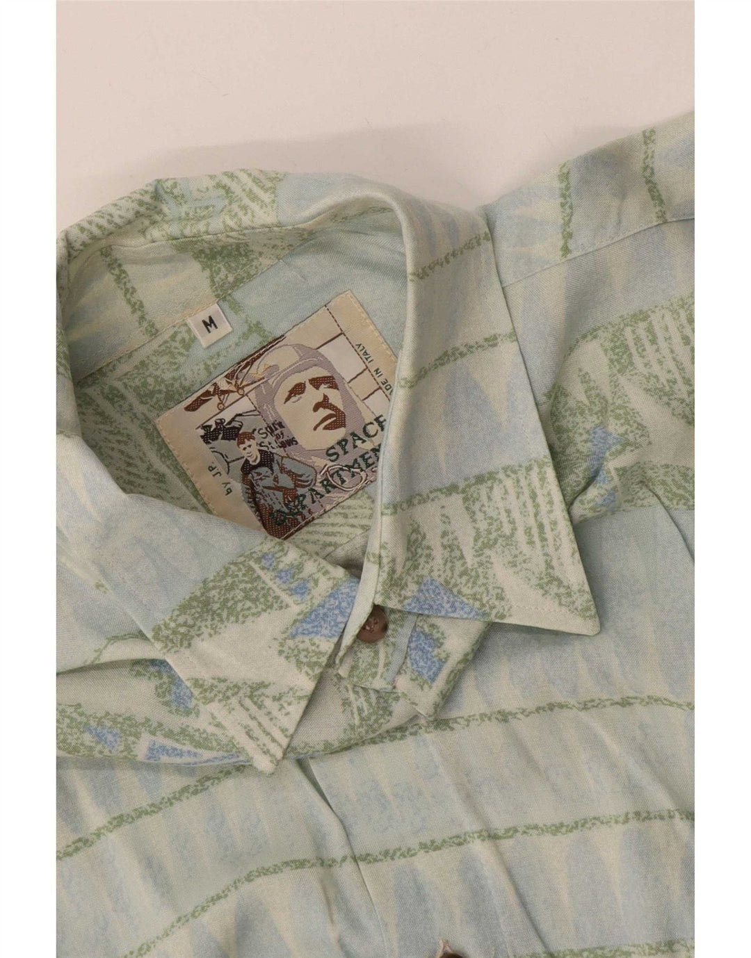 Camisa masculina vintage média azul geométrica