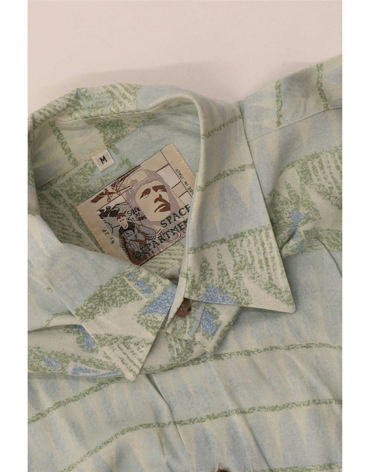 Camisa masculina vintage média azul geométrica