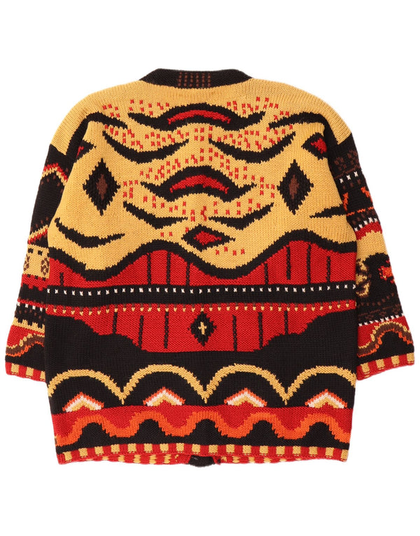 Suéter cardigã feminino S.MORITZ UK 16 grande multicolorido geométrico