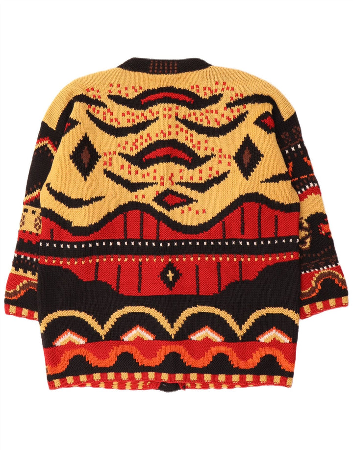 Suéter cardigã feminino S.MORITZ UK 16 grande multicolorido geométrico
