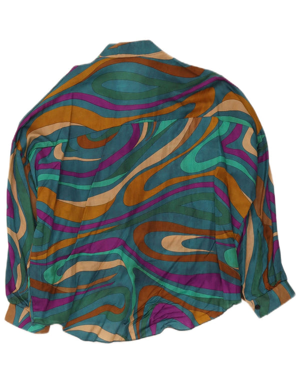 Blusa feminina vintage UK 18 XL viscose geométrica multicolorida