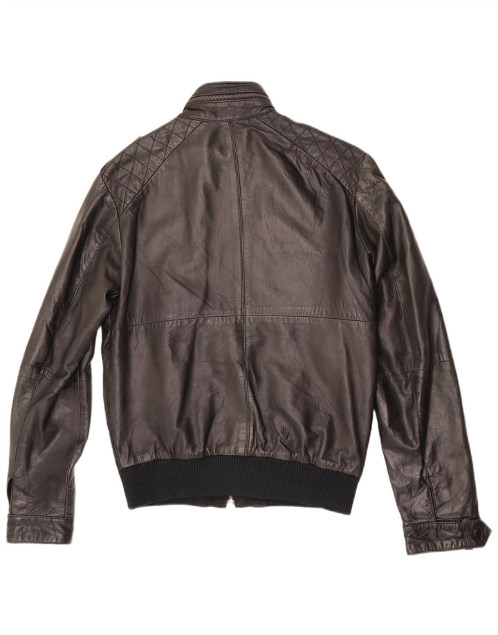Jaqueta de couro masculina ZARA UK 38 couro preto médio