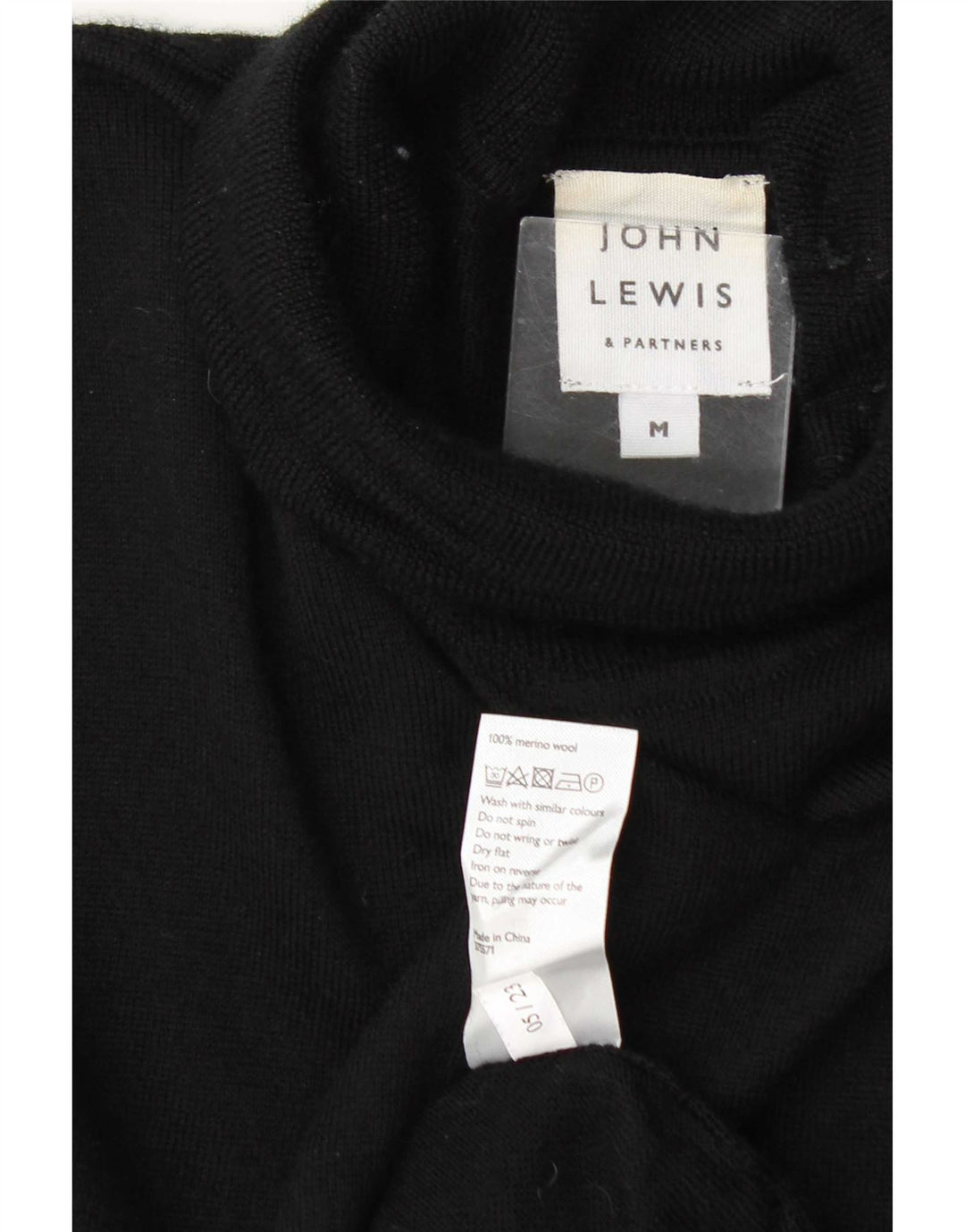 Suéter masculino John Lewis com gola redonda, lã preta média