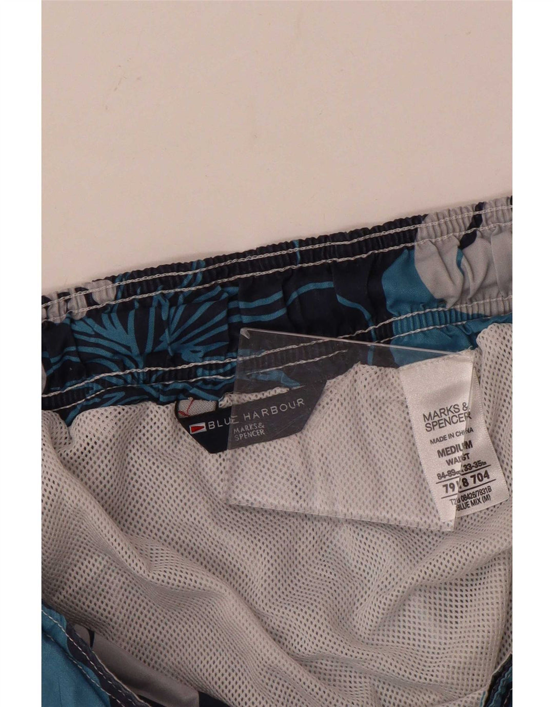 Shorts de banho masculino Marks & Spencer Blue Harbor médio azul marinho floral