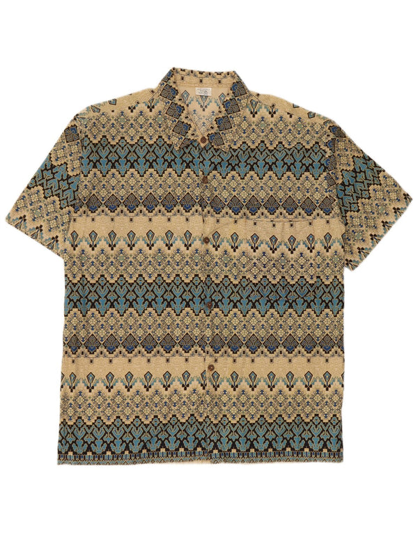 Camisa masculina vintage de manga curta 3XL algodão floral amarelo