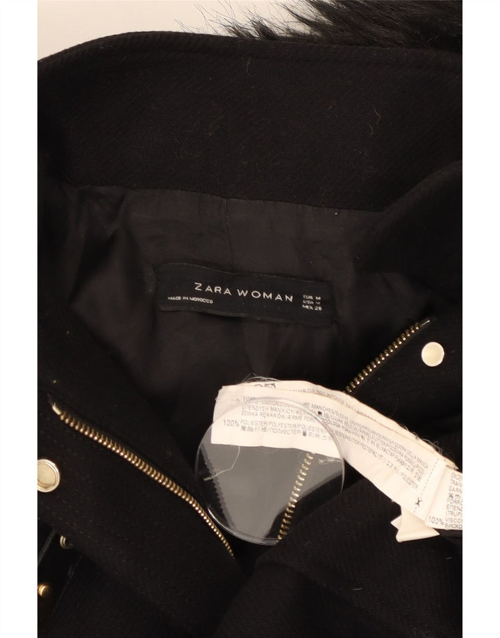 Jaqueta bomber com capuz feminino Zara UK 14 poliéster preto médio