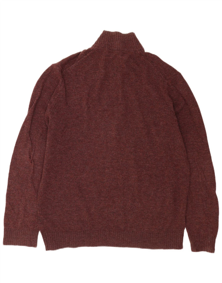 Suéter masculino Marks & Spencer com zíper e gola XL em lã de carneiro manchada marrom