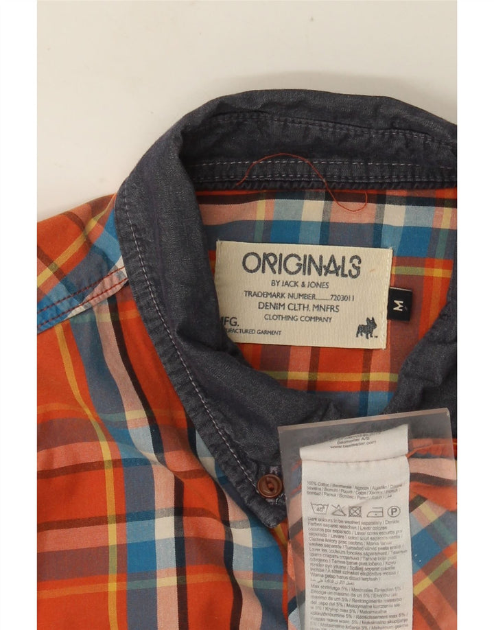 Camisa masculina JACK & JONES de algodão xadrez laranja médio