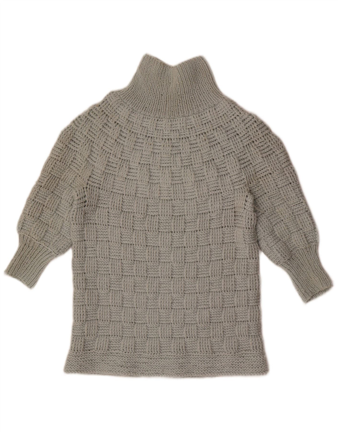 Suéter feminino vintage manga 3/4 com gola tartaruga Reino Unido 14 cinza médio