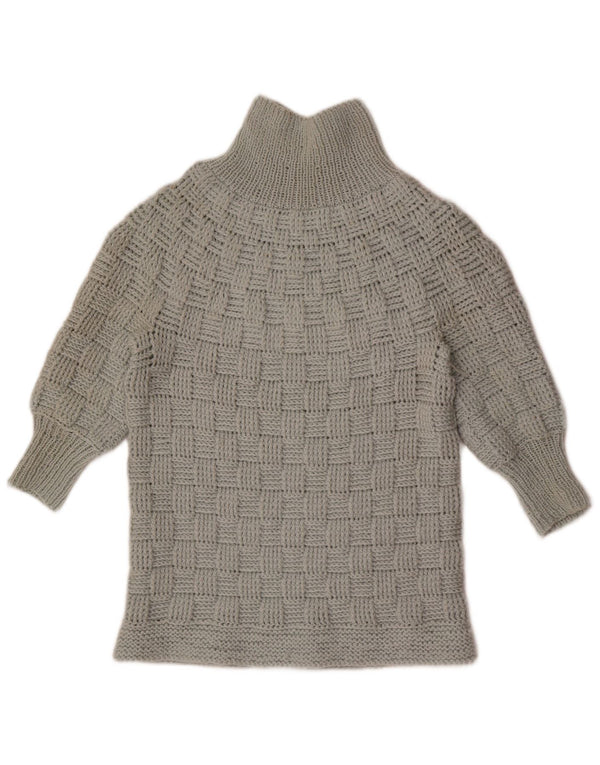 Suéter feminino vintage manga 3/4 com gola tartaruga Reino Unido 14 cinza médio