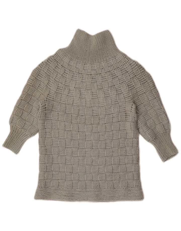 Suéter feminino vintage manga 3/4 com gola tartaruga Reino Unido 14 cinza médio