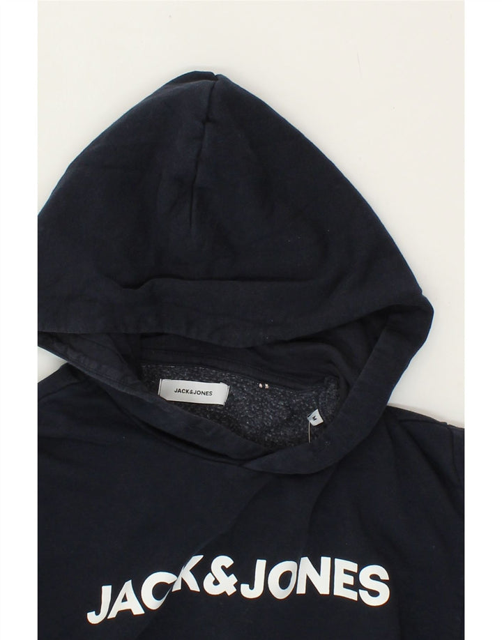JACK & JONES Mens Graphic Hoodie Jumper Medium Navy Blue Cotton Vintage Jack & Jones and Second-Hand Jack & Jones from Messina Hembry 