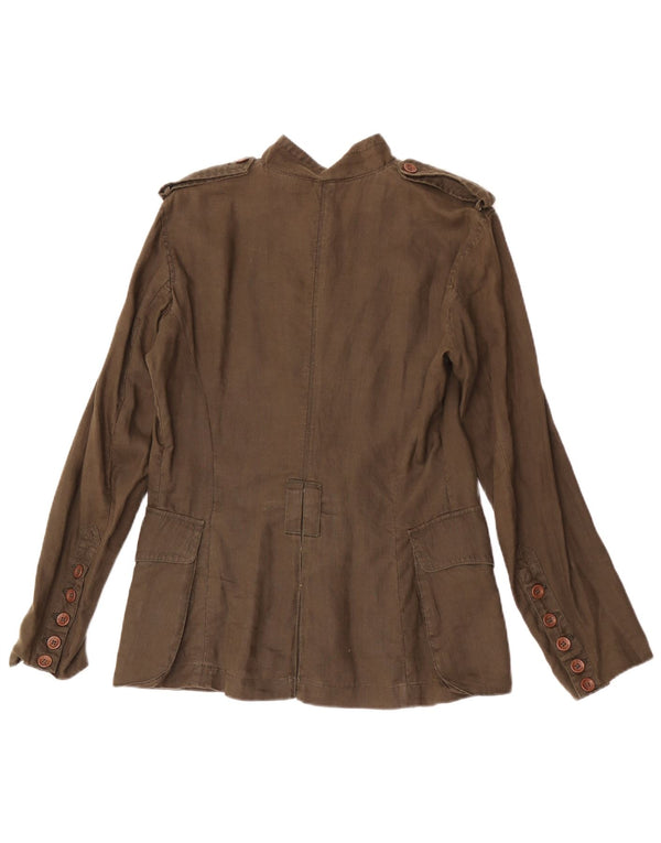 Camiseta feminina Calvin Klein Jeans, camisa militar, linho cáqui médio