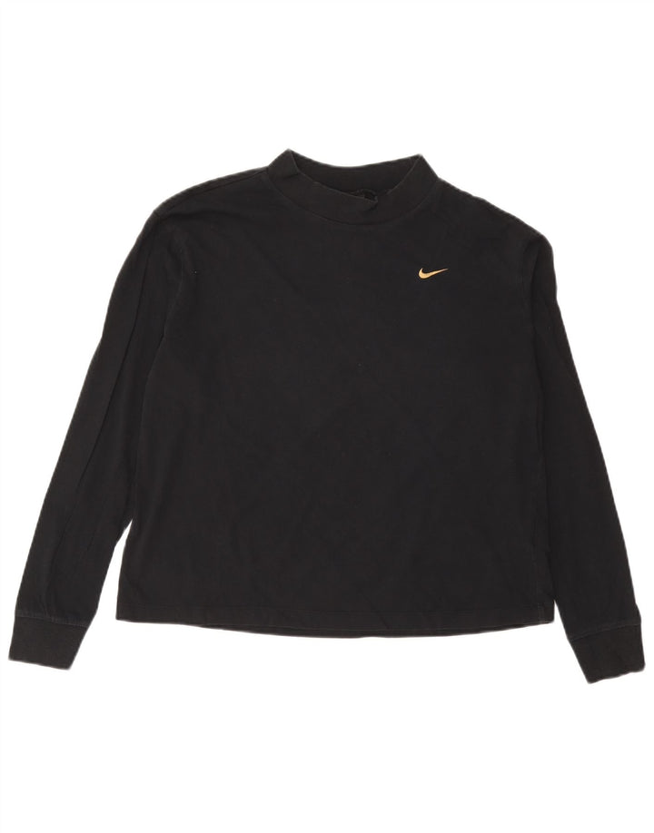Top feminino Nike manga comprida UK 10 pequeno algodão preto