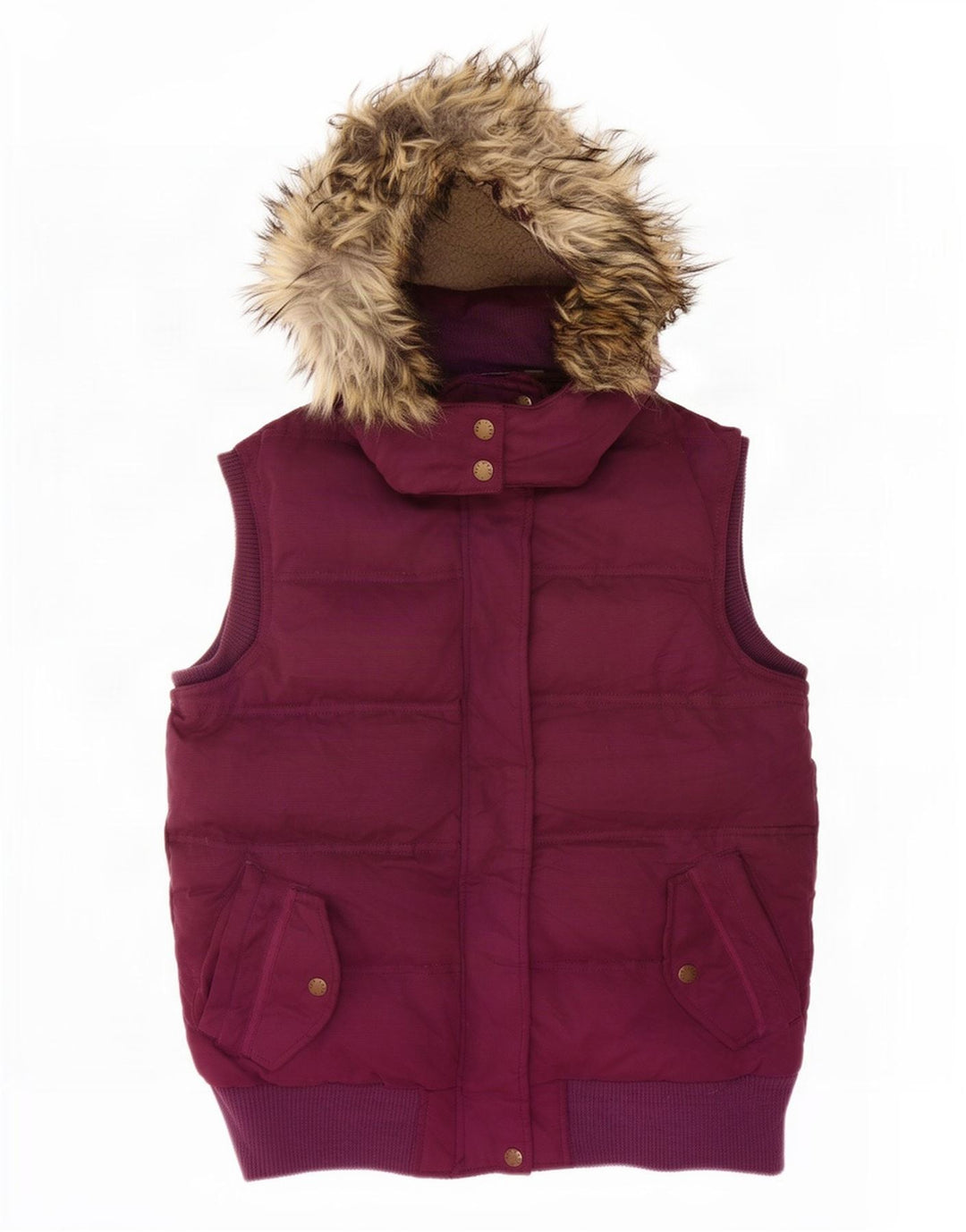 Gilet acolchoado com capuz feminino Fat Face UK 12 poliéster marrom médio