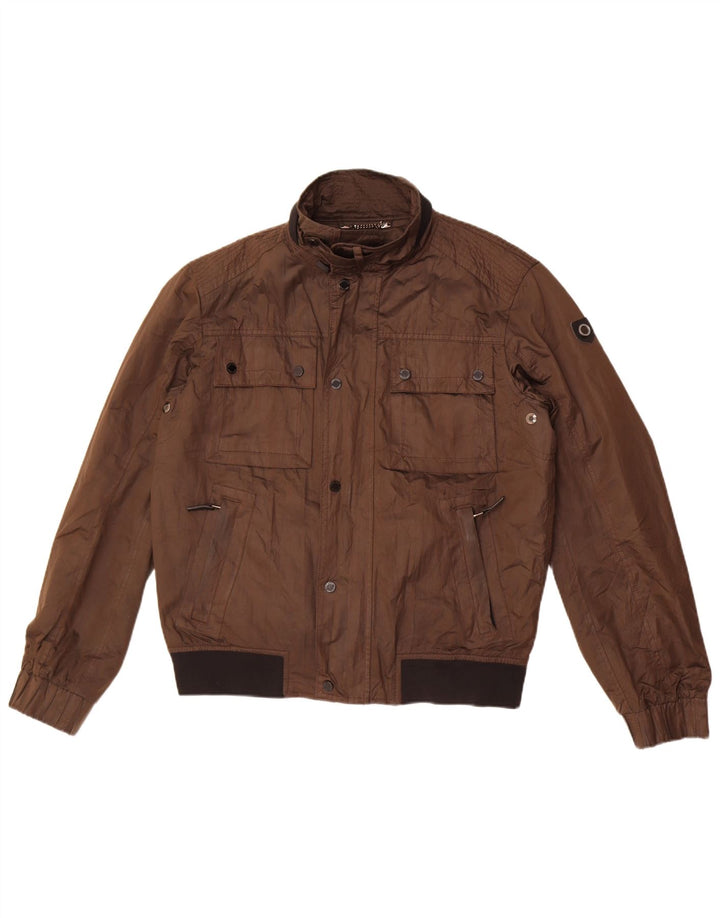 Zara Mens Bomber Jacket UK 40 Grande Poliéster Marrom