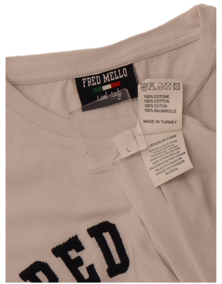 Camiseta gráfica masculina FRED MELLO grande algodão branco