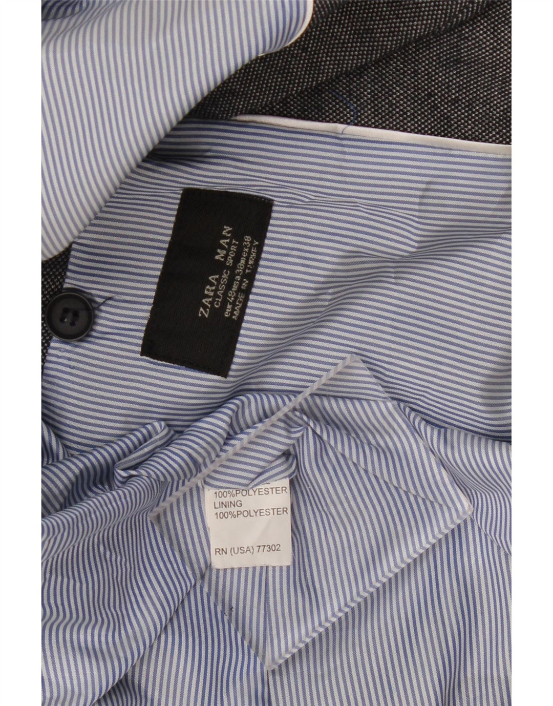 Jaqueta blazer masculina ZARA com 2 botões EU 48 poliéster cinza médio