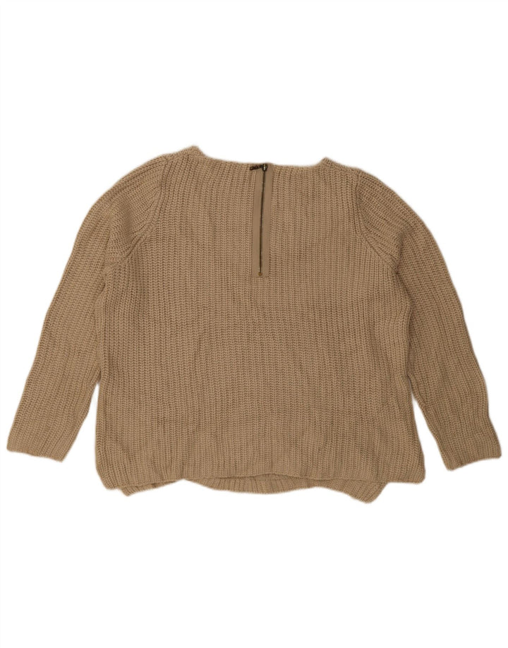 Suéter feminino Marks & Spencer grande com gola canoa Reino Unido 14 grande bege