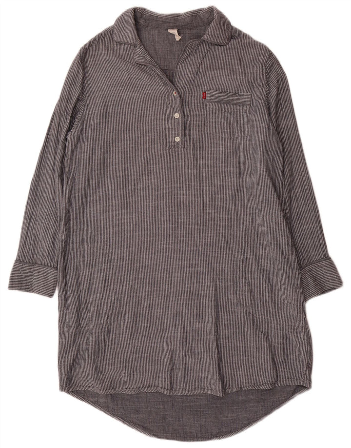 Vestido camisa pulôver feminino Levi's Reino Unido 16 grande algodão listrado cinza