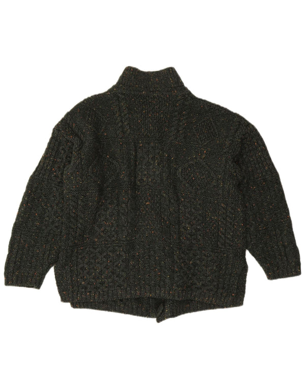 Suéter cardigã feminino vintage Reino Unido 16 lã manchada verde grande