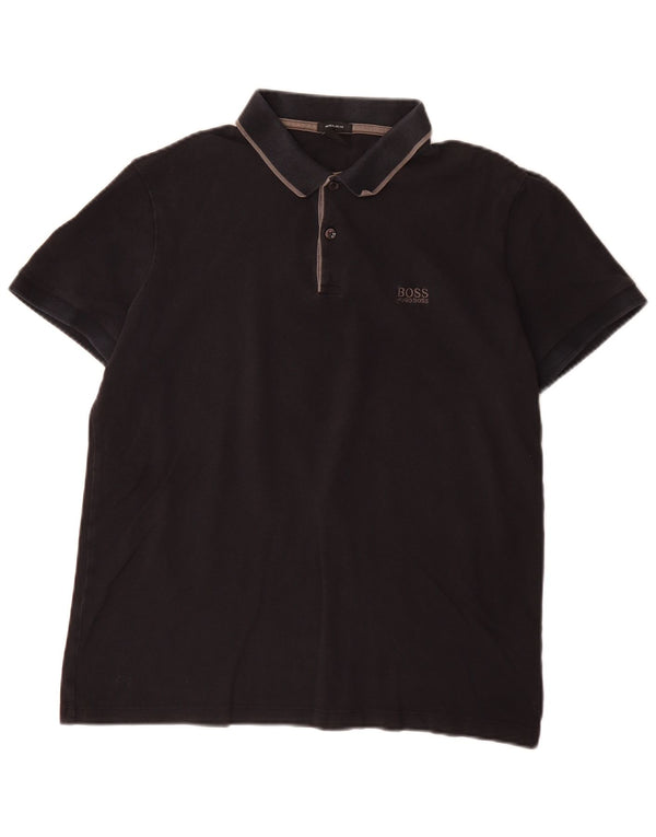 Camisa polo masculina Hugo Boss de algodão preto médio