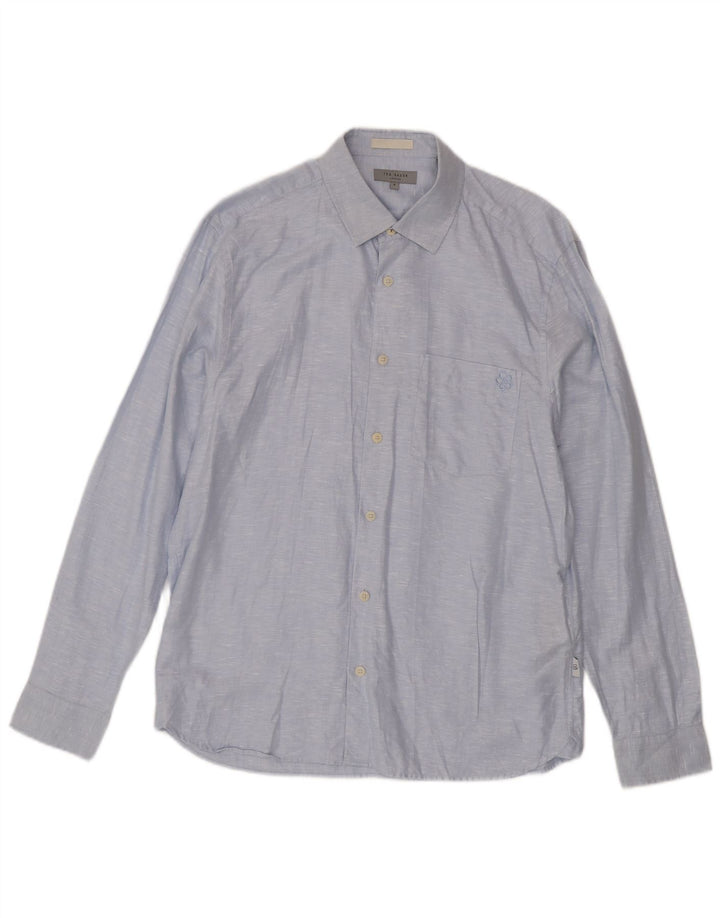 Camisa masculina Ted Baker tamanho 4 grande linho manchado azul