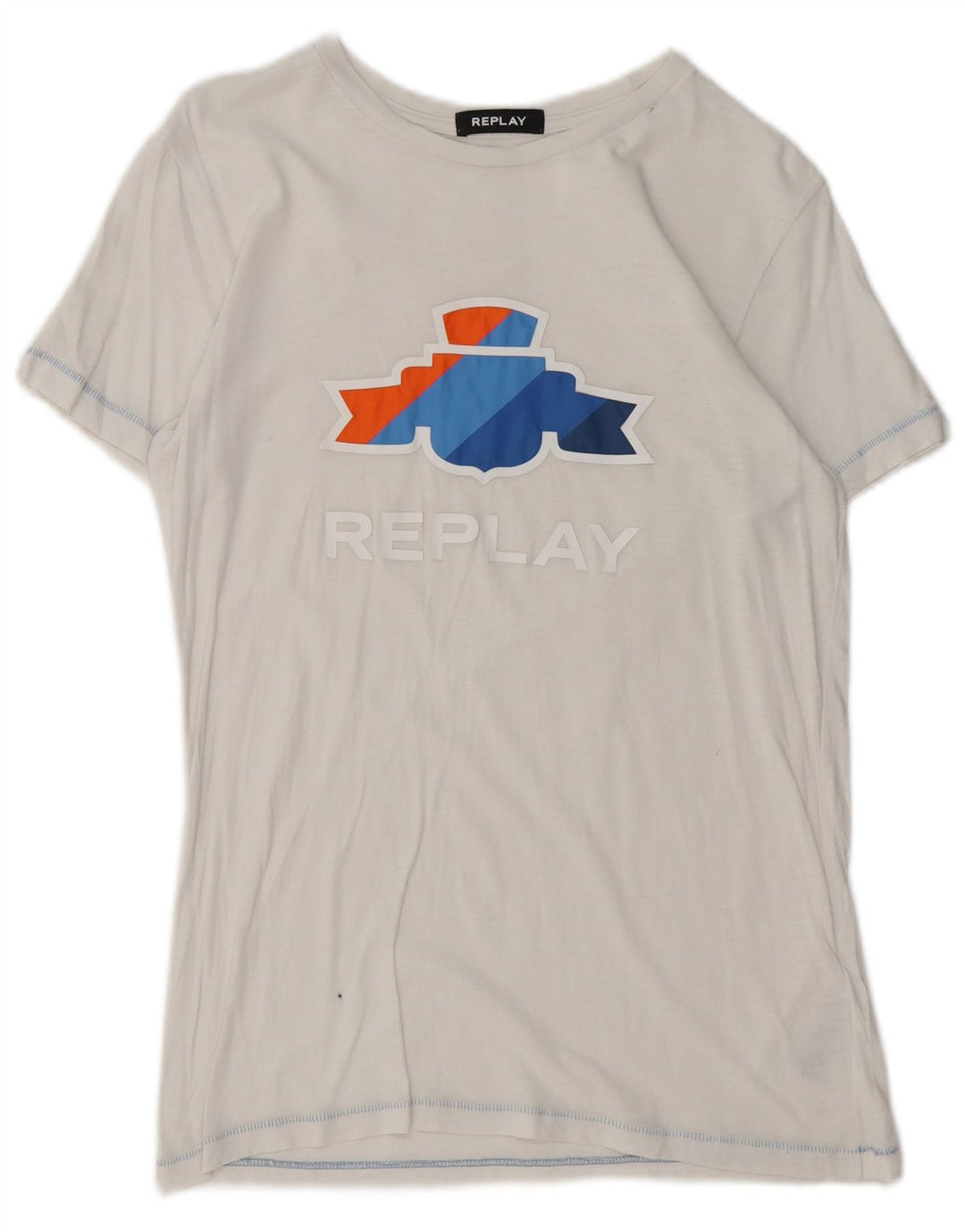 Camiseta feminina REPLAY com estampa gráfica UK 12 algodão branco médio
