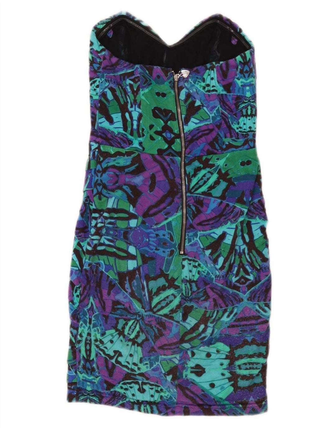 Vestido feminino Lipsy sem alças UK 8 pequeno viscose geométrica multicolorida