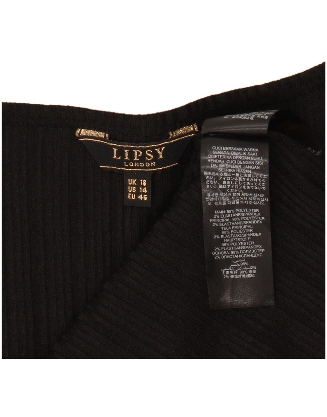 Blusa feminina sem mangas Lipsy UK 18 XL poliéster preto