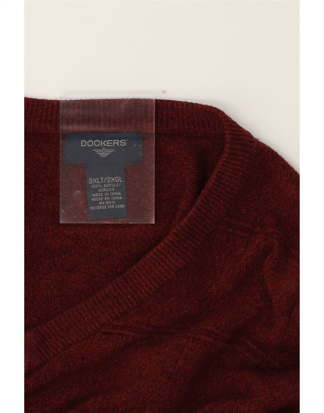 DOCKERS Mens V-Neck Jumper Sweater 3XL Burgundy Striped Acrylic Vintage Dockers and Second-Hand Dockers from Messina Hembry 