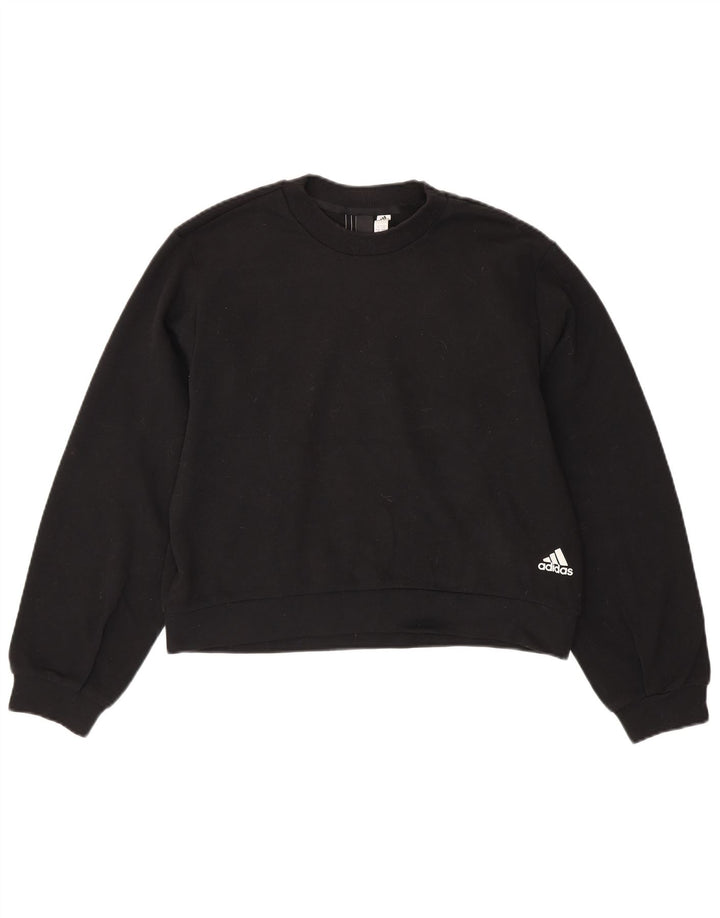 ADIDAS Womens Crop Oversized Sweatshirt Jumper UK 8/10 Pequeno Preto